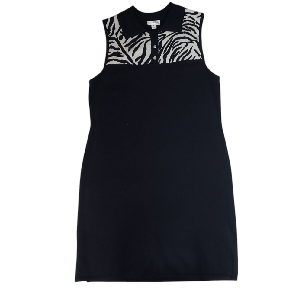 St. John Sport Dress Extra Large Knit Sleeveless Black White Zebra Collared Wool - Picture 15 of 15